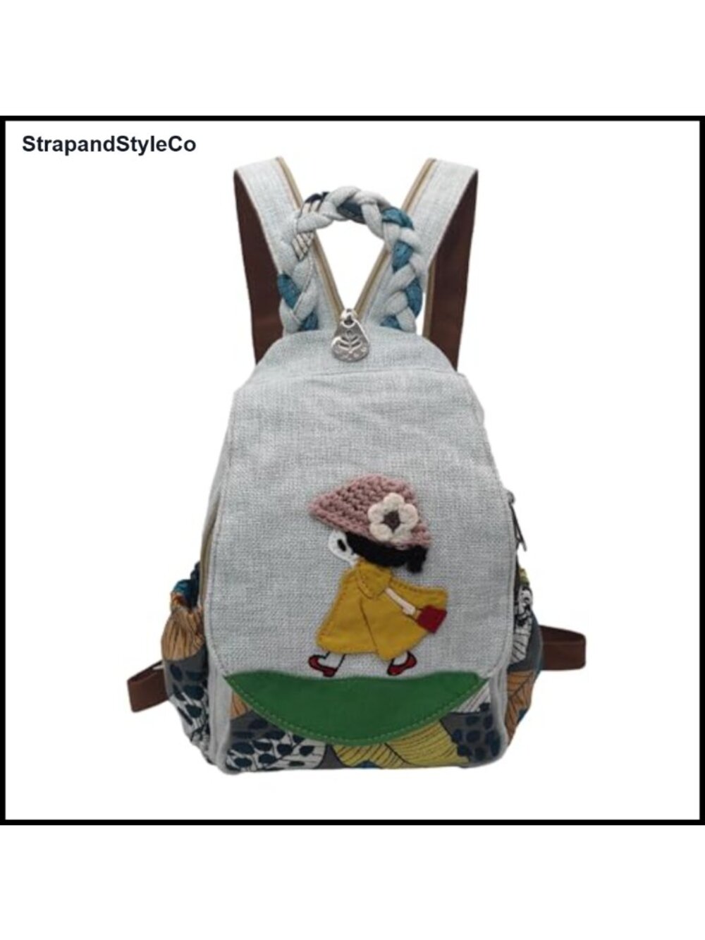 Boho Cotton Hemp Blend Hand Woven Embroidered Backpack Travel Casual